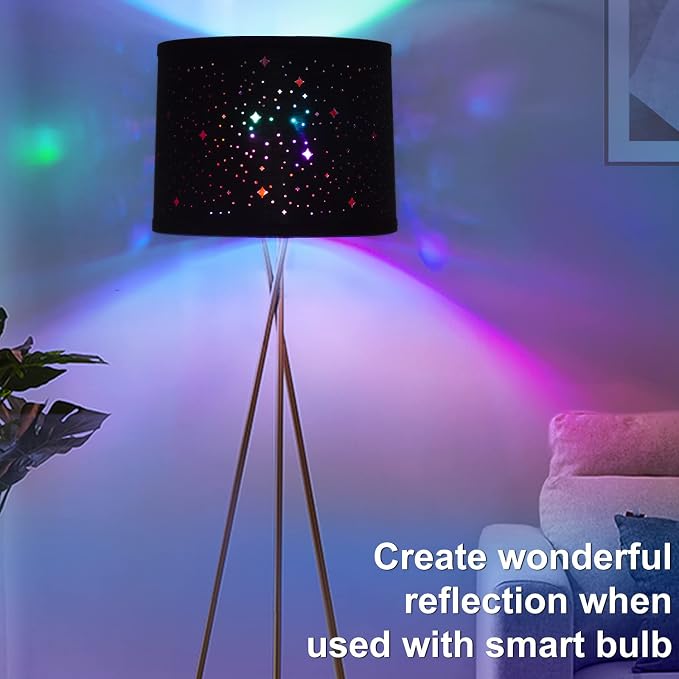 Black Lampshades Set of 2, Drum Lamp Shades with Sky Stars Design, 11.6" x 12.6" x 9.8" Inches Medium Lampshades for Table Lamp, Floor Lamp, Pendant Light, Harp Holders Included, Easy Assembly
