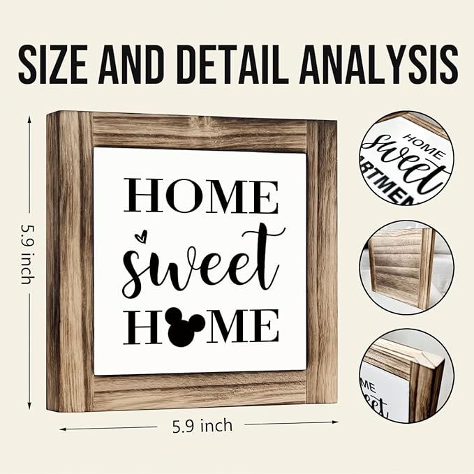 Home Sweet Home Sign, Warm Decoration for Front Door Porch, Kitchen Decor, Living Rom Decors, Decorative Wooden Box Sign, Farmhouse Desk Decor, Housewarming Gift, 5.9×5.9 inches