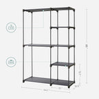 SONGMICS Portable Closet, Freestanding Closet Organizer, Clothes Rack with Shelves, Hanging Rods, Storage Organizer, for Cloakroom, Bedroom, 44.1 x 16.9 x 65 Inches, Gray URYG024G02
