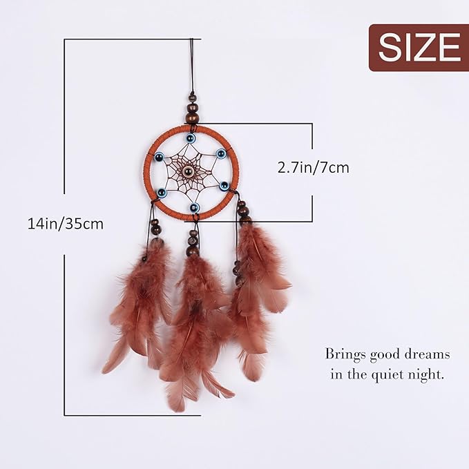 Pretty Jolly Small Evil Eye Dream Catchers Wall Decor Wood Beads Handmade Coffee Feathers Mini Dreamcatchers Home Decoration Ornament for Car Bedroom Birthday Party