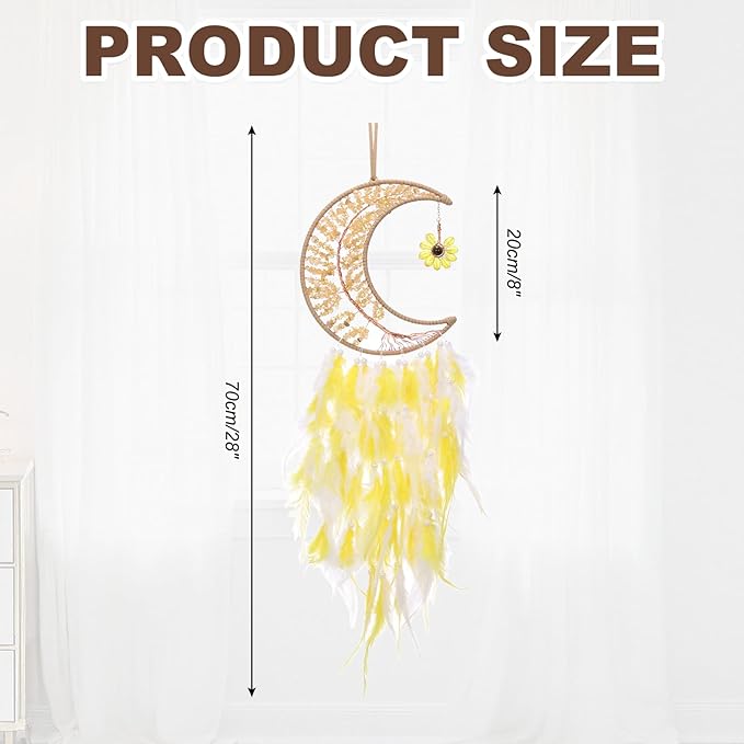 PATIKIL Crystal Life of Tree Dream Catchers, 28 Inch Feather Handmade Moon Dream Catchers with Gemstone Agate Stone Wall Hangings Decor for Home Wedding Bedroom Living Room, Yellow White