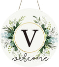 Monogram Letter V Wreaths for Front Door Wreath Wooden Welcome Sign for Front Door Decor Floral Family Last Name Initial House Warming Spring Summer Porch Rustic Wall Home Kitchen Boho Decorations