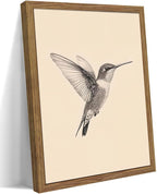 Vintage Framed Wall Art, Birds Canvas Prints, Hummingbird Sketch Painting Picture, Neutral Farmhouse Artwork Wall Decor for Living Room Bedroom – Dark Wooden Frame 8x10in