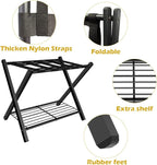 mocomax 2 Pack Folding Luggage Rack for Guest Room, Foldable Suitcase Stand Holder with Metal Storage Shelf for Bedroom, Living Room, Hotel Essentials, Heavy Duty Steel Frame, Black