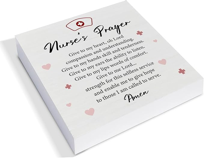 Nurse Wood Box Sign Decor Desk Sign Nursing Gifts Nurse's Prayer Wooden Box Block Sign Rustic Home Graduation Party Decoration Grad Gift