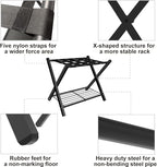 Folding Luggage Rack for Guest Room, Metal Foldable Suitcase Stand Holder with Metal Shelf for Bedroom, Black, 2pack