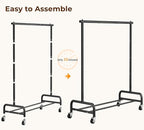 MISSLO Heavy Duty Clothes Rack for Hanging Clothes Rolling Clothing Rack Heavy Duty on Wheels for Coat, Garment, Matte Black (Single Rod)