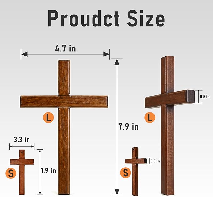 Allyix Wooden Cross Wall Decor, Wall Cross, Hand Held Large and Small Wall Crosses with Lanyards for Home Church Decor Christian Gift