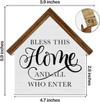 Rustic Home Decor, Bless This Home and All Who Enter House Shaped Wood Family Sign, Farmhouse Living Room Decor
