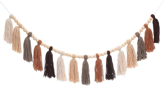 Boho Tassel Garland Western Decor Terracotta Tassel Wood Bead for Birthday, Party Home Nursery Decorations