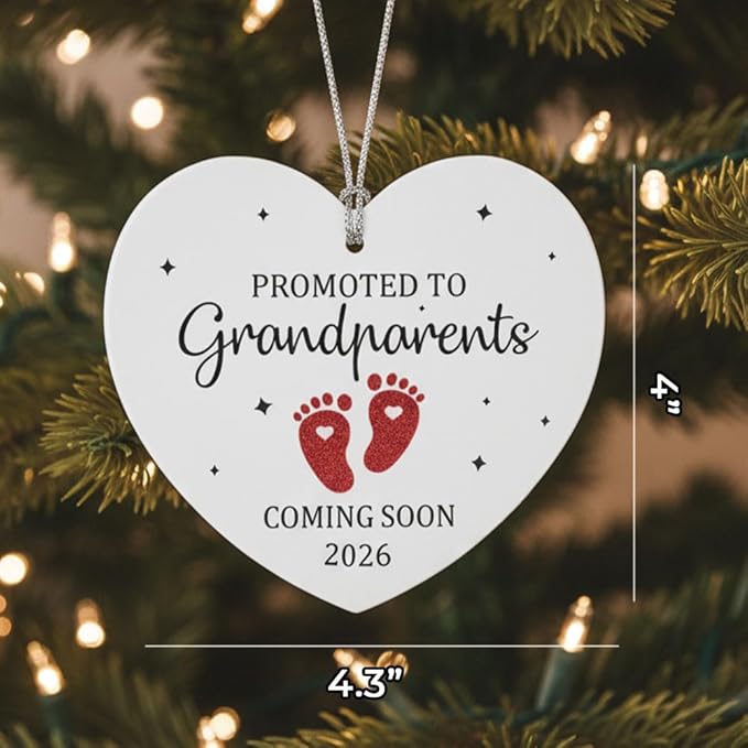 Grandparents Ornament, Baby Coming Soon 2026, Baby Announcement Christmas Ornament for New Parents, Expecting Couple, Promoted to Grandparents Gift, Baby Reveal Keepsake Decor