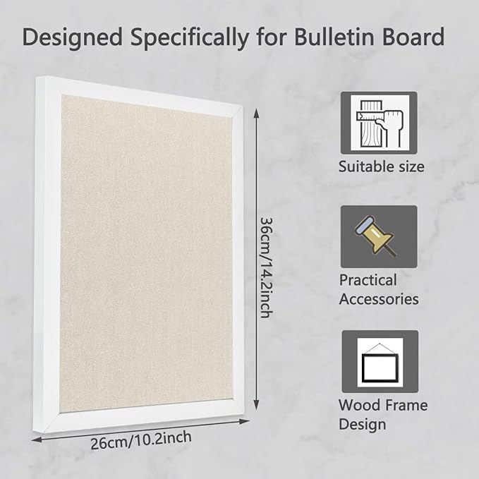 Linen Bulletin Board,Cork Board for Walls,10.2"x14.2"Small Bulletin Boards,Pin Board for Home Kitchen Office Decorative,Fabric Bulletin Board(WH-2636)