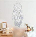 Dream Catchers Boho Wall Decor Moon and Sun Feather Handmade Traditional Dream Catcher Wall Hanging Decor for Kids Bedroom Adult Living Room Home Bohemian Decorations (Grey Set)