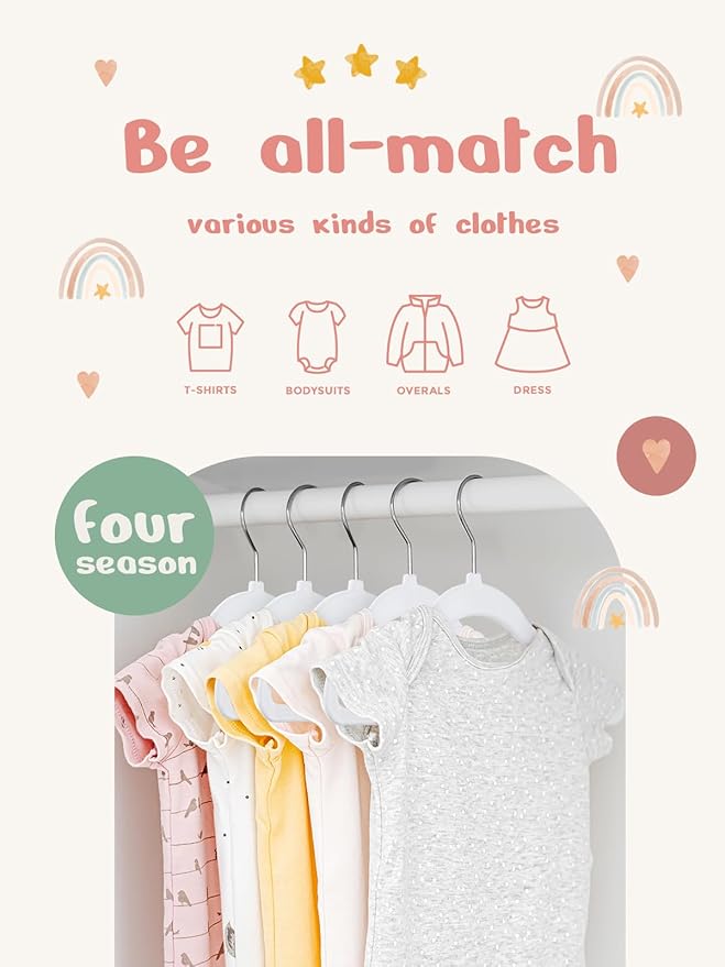 HOUSE DAY 11 Inch Velvet Baby Hangers 50 Pack White, Premium Kids Hangers for Children, Infant & Toddler Clothes, Durable Non Slip Small Baby Felt Hanger for Closet, Ideal for Everyday Use
