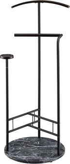 Proman Products Scandia Valet Stand, Clothes Rack, Clothing Organizer with Tray, Hanger and Trousers Bar, Wood, Metal, Black