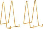 Large Plate Holder Display Stand - 12 inch Super Tall Big Plate Stands for Heavy Duty Display - Metal Picture Frame Stand - Tabletop Easel Stand for Decorative Platter | Plaque | Book - 2 Pack - Gold