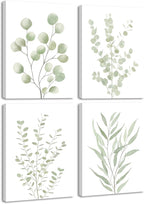 Drsoum Botanical Plant Framed Wall Art Boho Wall Decor for Bathroom Sage Green Eucalyptus Leaf Prints Minimalist Aesthetic Ready to Hang Set of 4, 12x16 in (Framed)