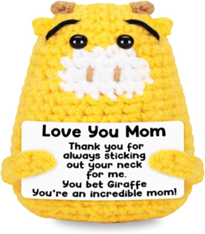Positive Crochet Animals Giraffe with Positive Card Birthday for Women Her Daughter Friend, Handmade Emotional Support Crochet Giraffe for Thanksgiving Basket Home Decor