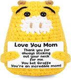 Positive Crochet Animals Giraffe with Positive Card Birthday for Women Her Daughter Friend, Handmade Emotional Support Crochet Giraffe for Thanksgiving Basket Home Decor