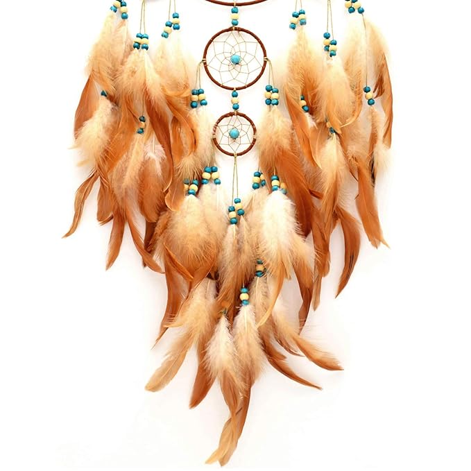 Urdeoms Big Brown Dream Catcher Wall Decor for Girls Women Boho Dream Catchers for Bedroom Adult Boys Teen Room Decor with Turquoise Hanging Ornament and Feathers Blessing Gifts(NO.31)