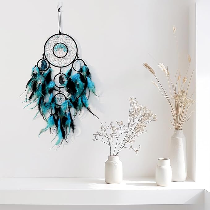 Large Dream Catchers, Dreamocean Crystal Tree of Life Dream Catcher with Healing Stones Handmade Boho Dreamcatcher Wall Hangings Decor Gifts for Adults Boys