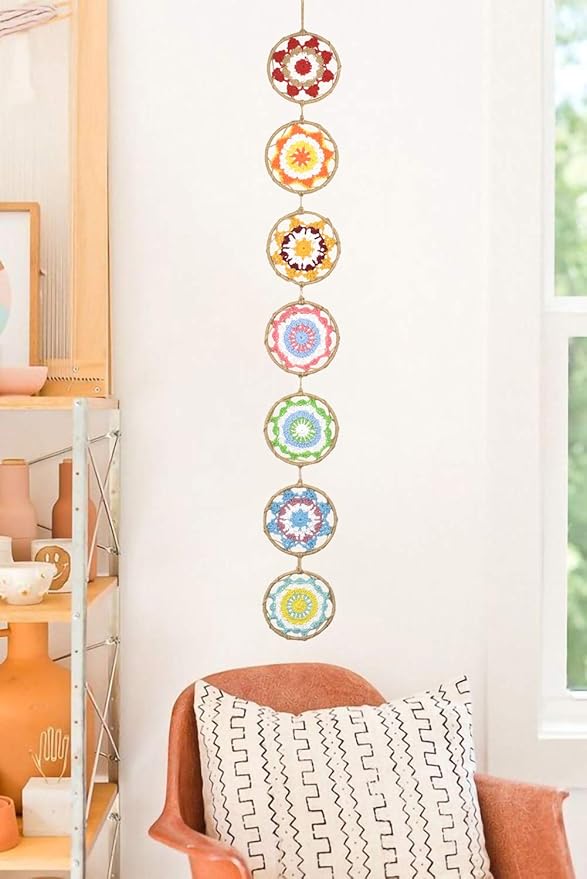 DrCor Boho Mandala Dream Catcher Wall Decor Rainbow Boho Garland Dream Catcher for Patio Girls Bedroom Teens Toddlers Room Dorm Wedding Decor