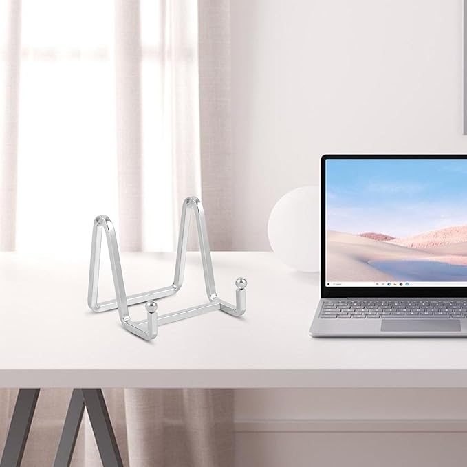 Plate Holder Easel Display Stand - 3 inch Metal Plate Stands for Display - Tabletop Picture Stand - Silver Iron Easels for Display Pictures | Photo Frames | Book | Decorative Plates | Plaque-1 Pack