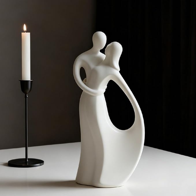 Modern Abstract Couple Statue, Kissing Lovers Sculpture Figurine for Home Decor Living Room Bedroom Bookshelf Office, Gift for Wedding Anniversaries, Love Decor Ornament for Valentines - Style A-White