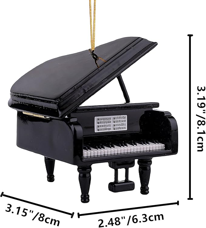 3.15" Wooden String Miniature Grand Piano Hanging Ornament Mini Musical Instrument Replica Music Birthday Gifts Holiday Tree Home Decoration Display Ornament Model (Black, 3.15" Piano)