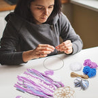 DIY Two-Color Dreamcatcher Kit 2 Set 19.69“ x 5.91“ Boho Purple Blue Wool Yarn Handmade Dream Catcher for Beginner Dream Catcher for Women Gifts DIY Wall Decor for Bedroom, Livingroom