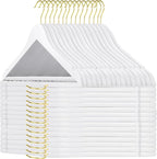 TOPIA HANGER Wooden Hangers 30 Pack, White Wood Coat Hanger with 360° Swivel Gold Hook, Non Slip Pants Bar and Shoulder Notches for Camisole, Jacket, Pants, Smooth Finish Clothes Hangers -CT34WG30