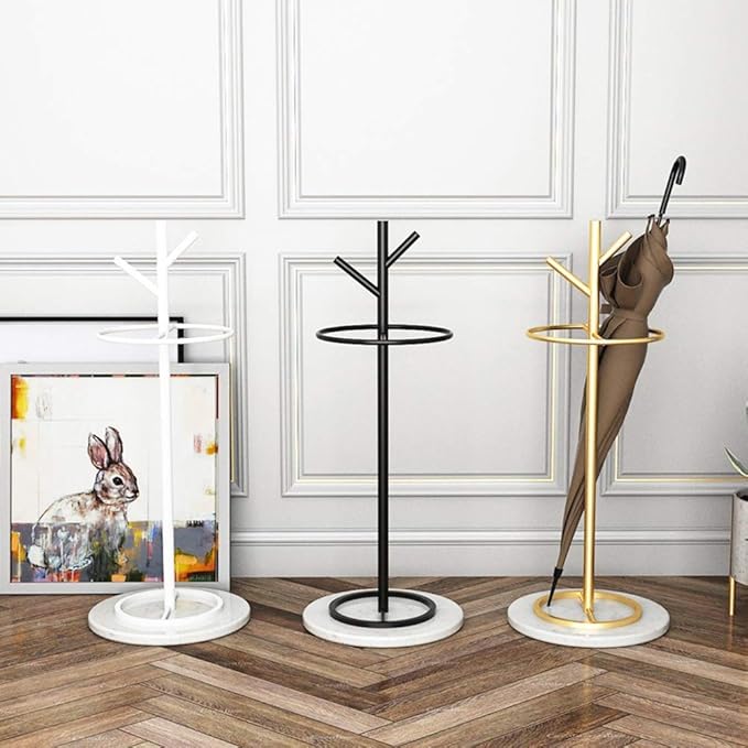 WXYZ Golden Umbrella Stand with Branch Shape, Creative Wrought Iron Umbrella Barrel with Solid Marble Base, Decorative Ornaments 32x55cm (Color : Gold+Black)