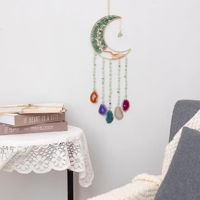 Green Agate Dream Catchers with Crystal Tree of Life Gemstone Dream Catchers Natural Gem Agate Wall Hangings Room Dreamcatchers Decor (Green)