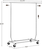 Yaheetech Rolling Clothes Rack, Clothing Racks for Hanging Clothes Portable Clothes Rack, Heavy Duty Clothes Rack with Extendable Hanging Rod,Chromed, Silver