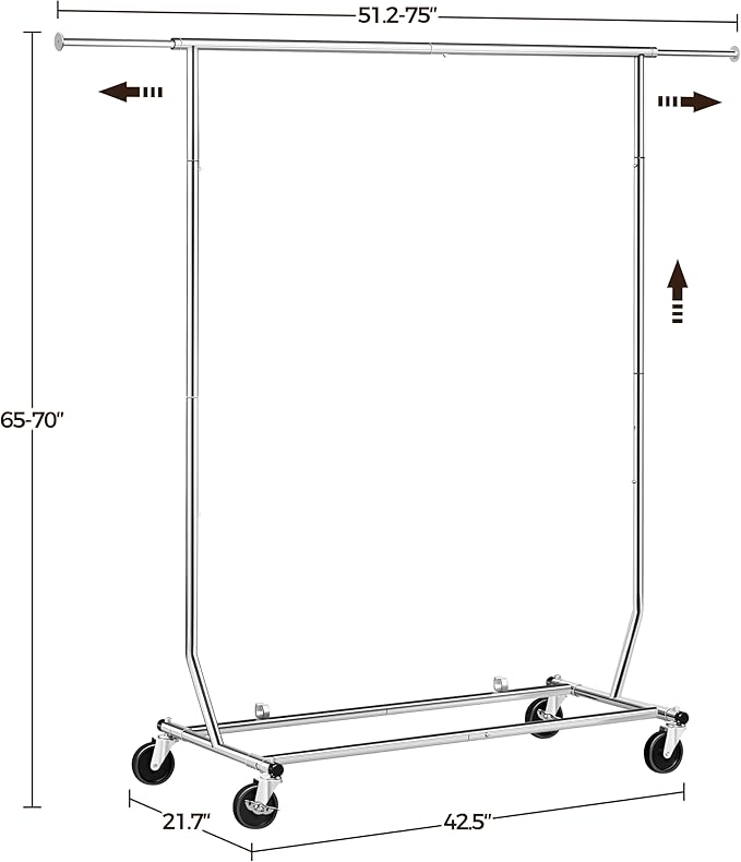 Yaheetech Rolling Clothes Rack, Clothing Racks for Hanging Clothes Portable Clothes Rack, Heavy Duty Clothes Rack with Extendable Hanging Rod,Chromed, Silver