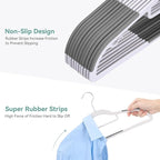Coat Hangers 30 Pack, Plastic Clothes Hangers Non Slip with Rubber Grip, Heavy Duty Hanger with 360° Swivel Metal Hook, Ultra Thin Hangers Space Saving for Closet Organizer, White and Dark Gray