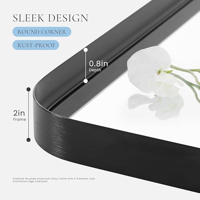 Bathroom Mirror for Wall, 40x30 Inch Rectangle Mirror, Matte Black Metal Framed Bathroom Vanity Mirror for Restroom Farmhouse, Anti-Rust, Tempered Glass, Horizontally or Vertically Hanging