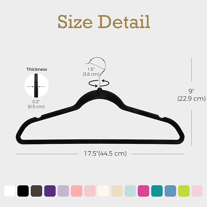 HOUSE DAY Black Velvet Hangers 60 Pack, Non Slip Clothes Felt Hanger Heavy Duty for Coat, Premium Slim Space Saving Suit Hangers for Closet Organizer, 360° Rotating Silver Hook