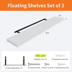Upassion Floating Shelves for Wall Set of 3, 36" White Wall Shelves for Home Decor, Frame Display White Floating Shelf for Living Room, Bedroom, Bathroom, Kitchen