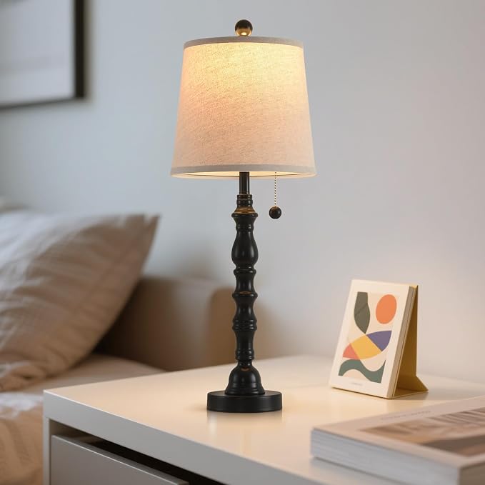 Lamps Set of 2 Modern Farmhouse Table Lamp Bedside Reading Lamps Living Room End Tables Set Lamps for Night Stands Bedroom Night Lamp,High 26.25 Inch, (Black (Single Pack), High 27 inches)