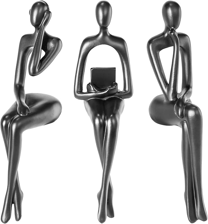 BMLCGJ Thinker Statue Gold Decor Abstract Art Sculpture, Golden Resin Collectible Figurines for Home Living Room Office Shelf Decoration,Great Gifts Ideas (Sitting Posture-Black)