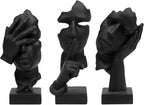 aboxoo Large Size 3 Pcs Thinker Statue, Silence is Gold, See No Evil Hear No Evil Speak No Evil Statues, Modern Resin Sculptures Decor for Living Room Home, Office, Study (Black)