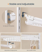 SONGMICS HOME Closet System, Closet Insert Organizer, 2 ft, Adjustable Metal Shelving Unit with 2 Hanging Rods, 2 Shelves, and Hooks, for Pantry Mudroom Garage Basement, Cloud White URGR030W01