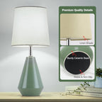 Small Bedside Table Lamp for Bedroom-Reading Desk Lamp Set of 2,with 3 Color Temperatures,15.5" Nightstand Ceramic Lamp with Fabric Shade for Kids Room,Living Room,Dorm,Home Office (Green)