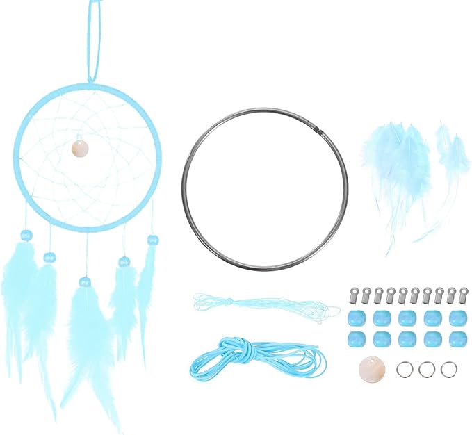 PATIKIL DIY Dream Catcher Kit, Making Dream Catcher Supplies Wall Hanging Handmade Dream Catcher Kits for Beginner Style 3, Sky Blue