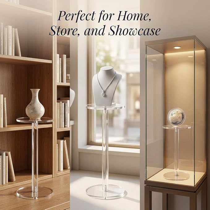 QWORK Round Acrylic Display Stand, Premium Clear Round Riser Stands, Set of 3