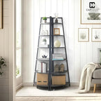 CAPHAUS Tall Corner Shelf Stand, 6-Tier Display Shelves, Ladder Corner Wood Storage Plant Bookshelf with Metal Frame, Versatile Shelving Unit Bookcase for Home Office Space, Black