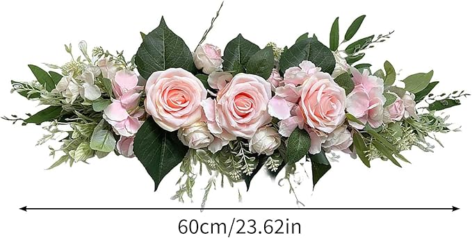 Artificial Flower Swag, Silk Rose Hydrangea Swag Arch Garland, Front Door Decorative Floral Swags, Wedding Arch Flowers, Rustic Artificial Floral Swag for Door Lintel (B)
