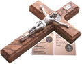 Holy Land Market Saint Benedict Wall Crucifix - Handmade Silver Tone Corpus, 6 Inch Wall Cross, St. Benedict Decor