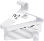 White Plastic Hangers 18 Pack, Heavy Duty Clothes Hangers for Standard Size Hangers with Center Hook & Non-Slip Pants Bar for Shirts, Pants, Coat, Dresses, Jackets, Scarves and Belts